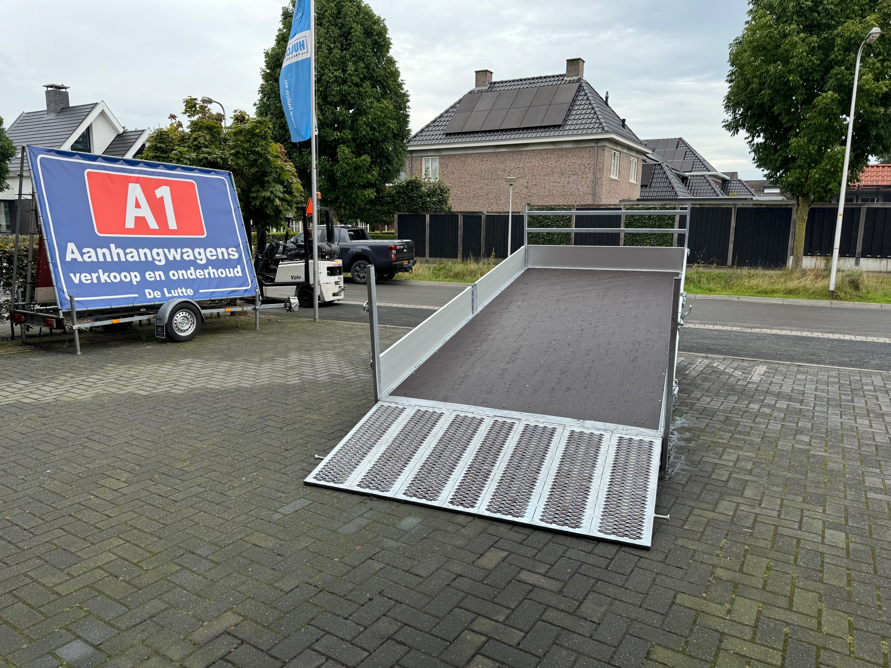Eduard unieke dubbel-as kantelbare plateauwagen met oprijklep